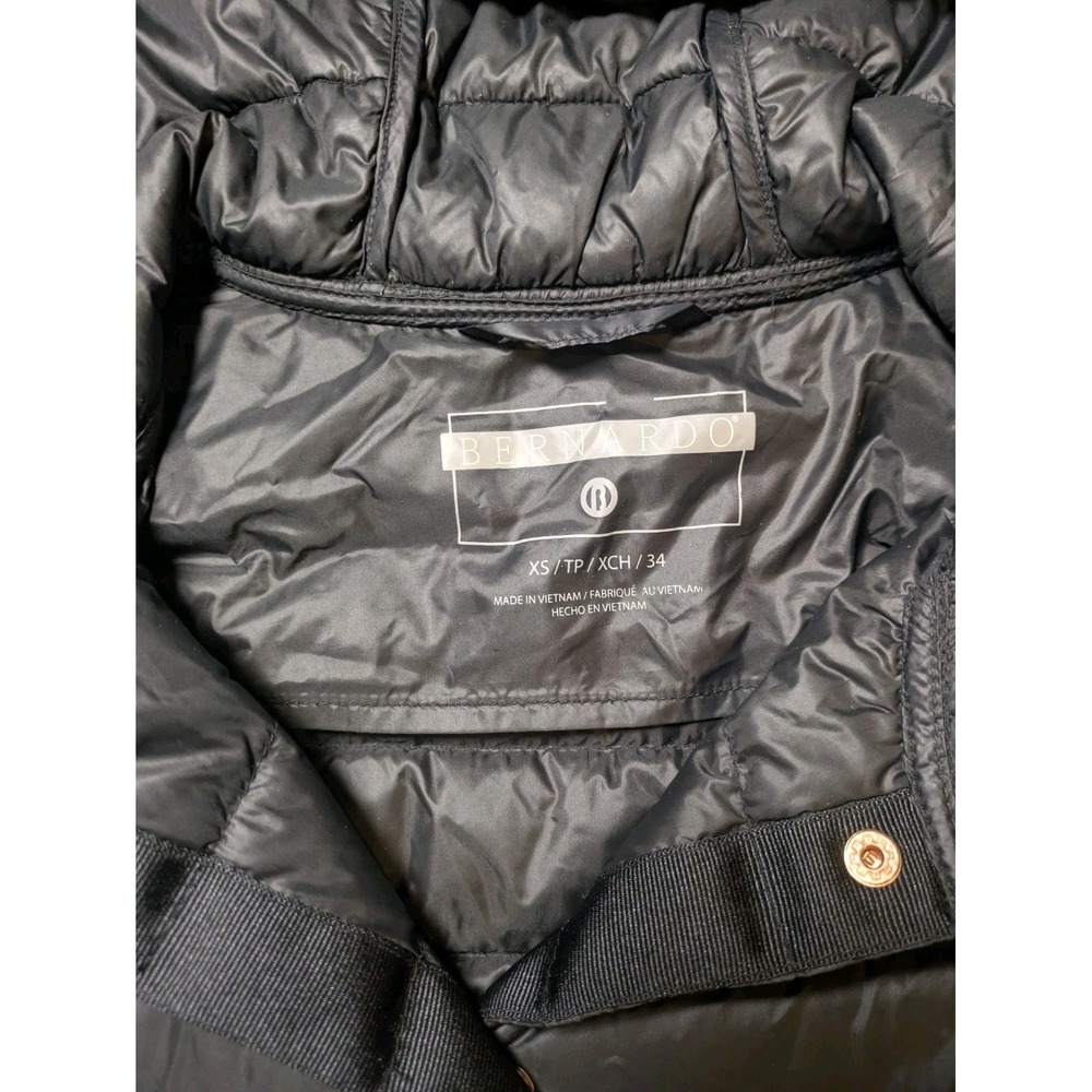 Bernardo Primaloft Quilted Puffer Jacket Womens Black XS Hooded Zip Down Coat - Picture 6 of 10